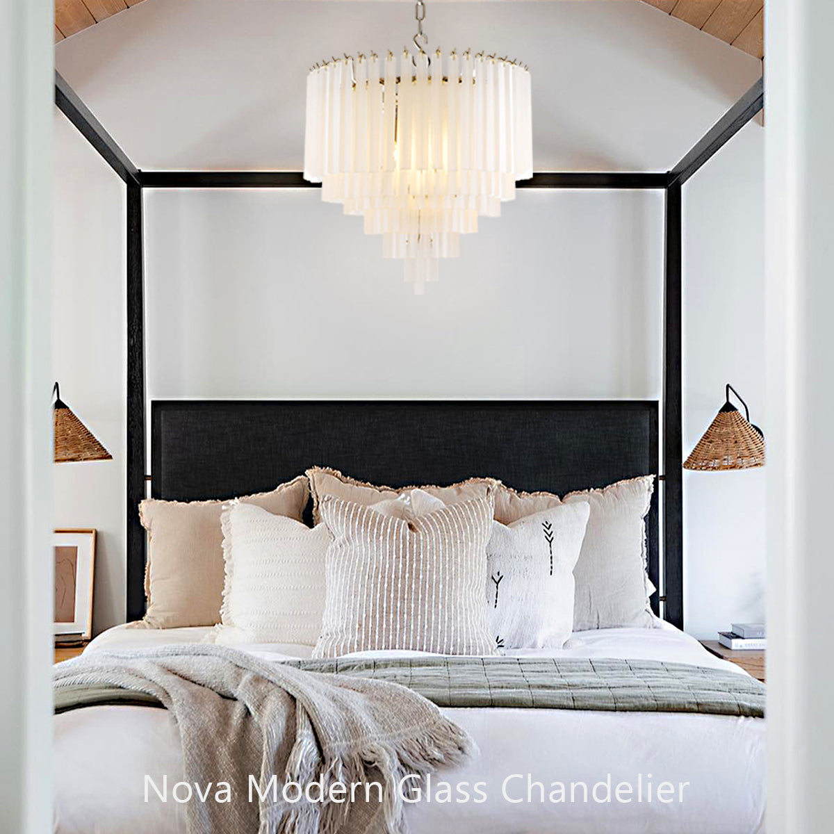 Nova Modern Glass Chandelier - [Nickel]