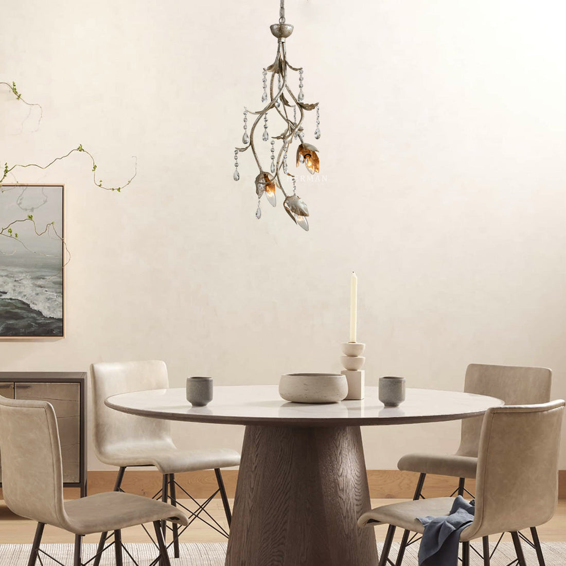 Gothic Viticci Pendant 28"H- Silver