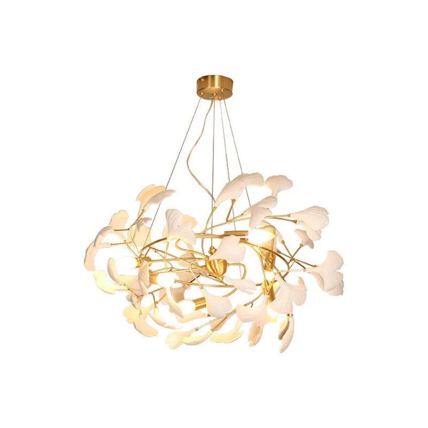 Ceramics Ginkgo Brass Round Branch Chandelier