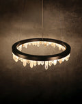 36 Inch Round Modern Chandelier Brass & Clear Geode Quartz Crystal Hanging Light