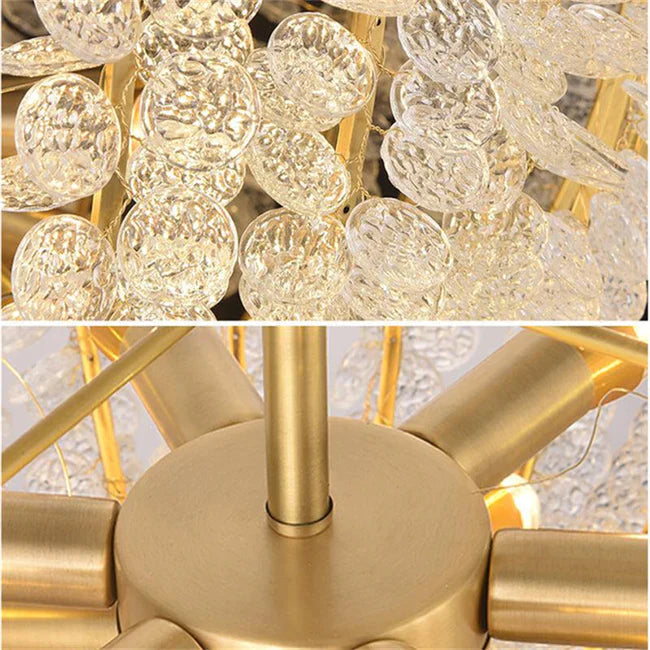 Modern Round Glass Droplet Branch Chandelier, Pendant Light For Bedroom